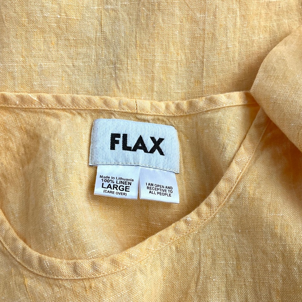 Flax Linen Tunic Top Short Sleeve Yellow (L) - Picture 3 of 7